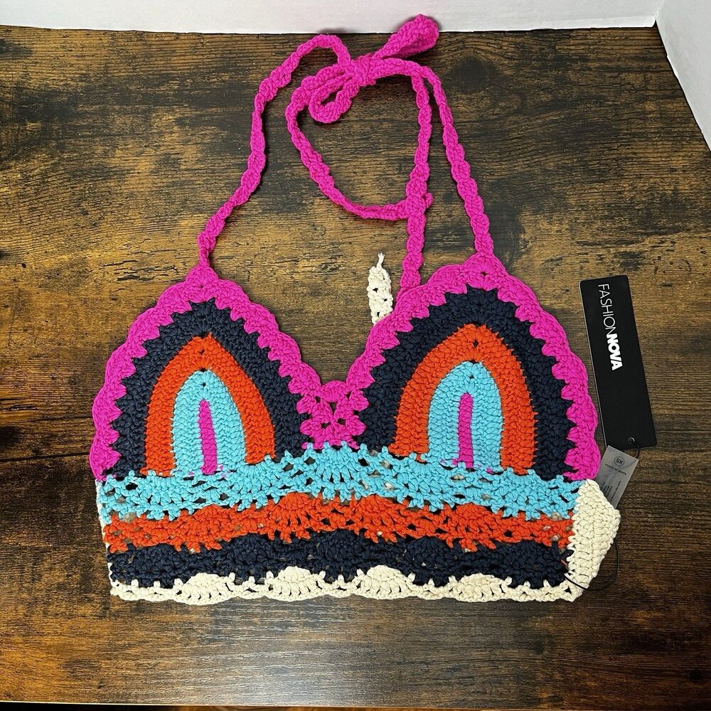 Crochet Crop Top Women's Size XS Festival Coachella Halter Boho Bohemian Hippie‎